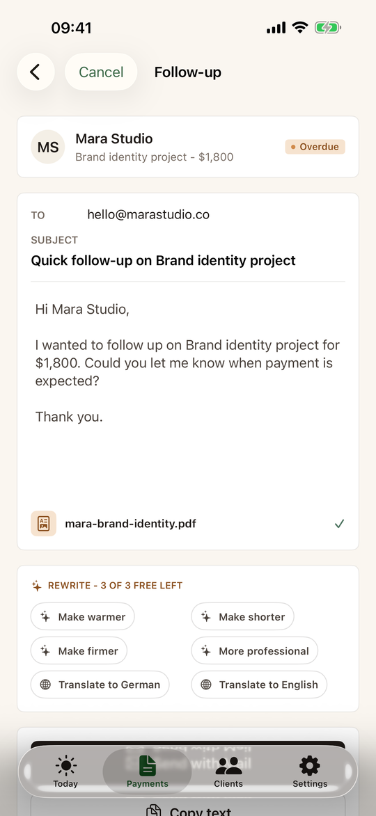 Kindly Paid follow-up email draft