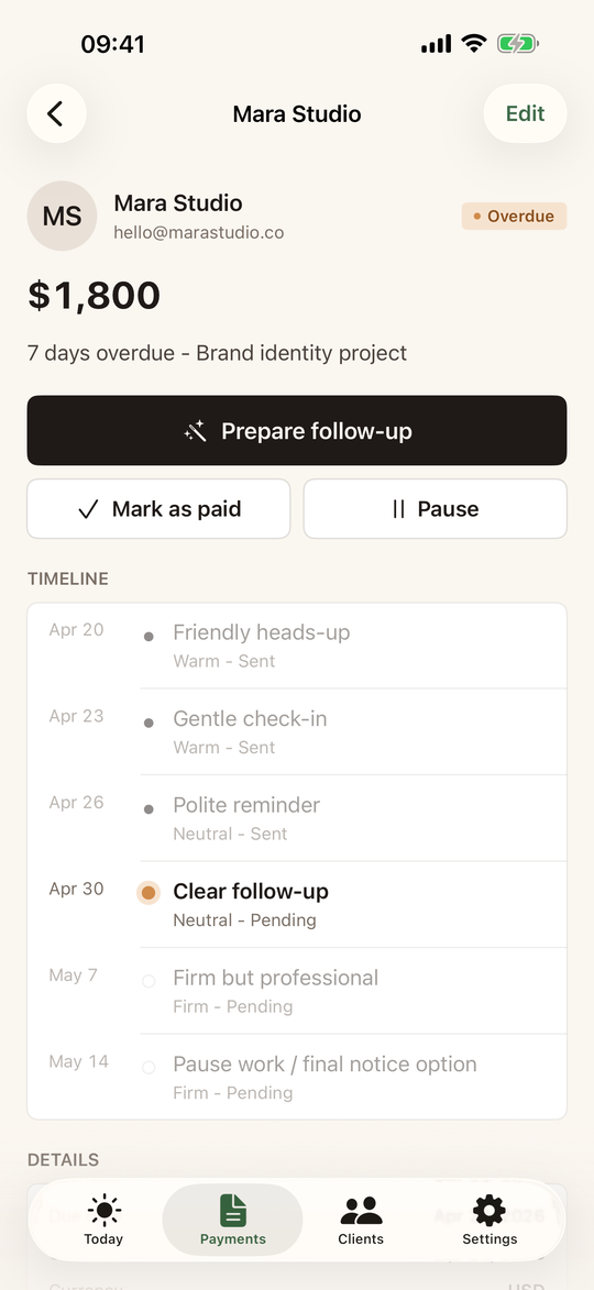 Kindly Paid payment detail with follow-up plan