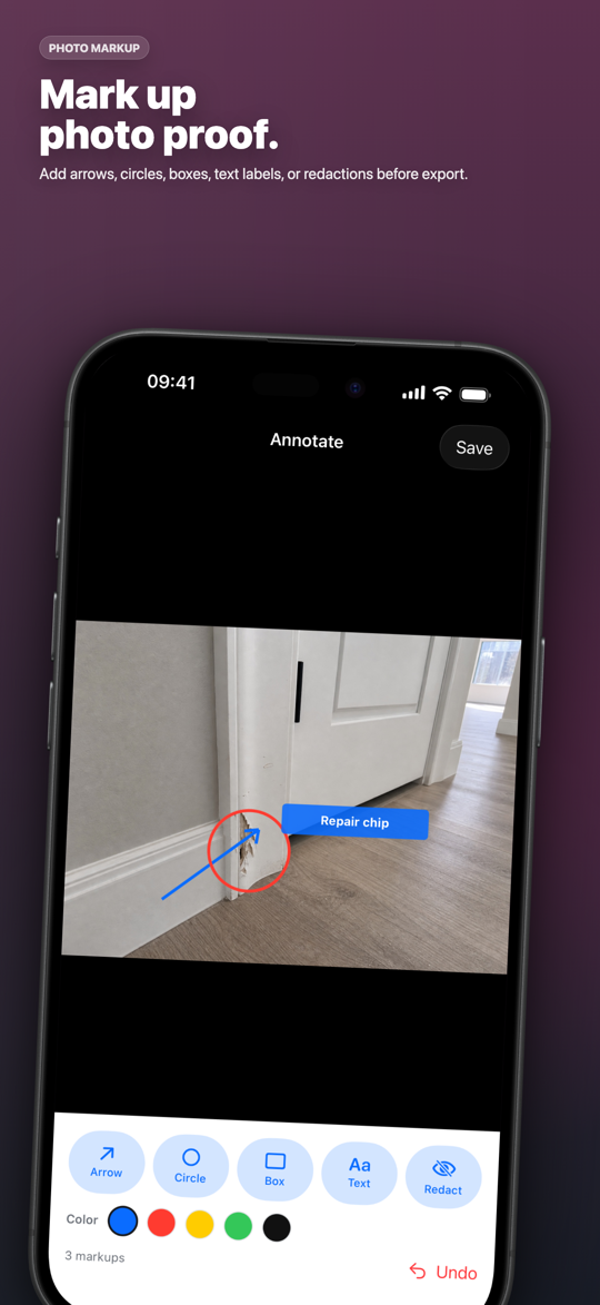 FieldProof photo markup for a site issue