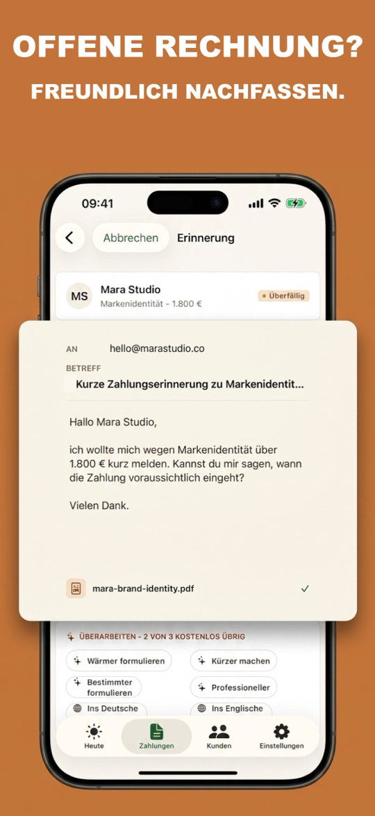 Kindly Paid bereitet eine freundliche Zahlungserinnerung vor