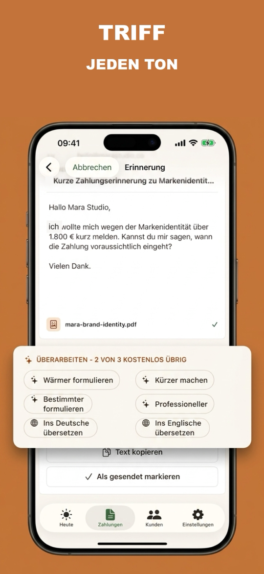 Kindly Paid passt den Ton eines Follow-up-Entwurfs an