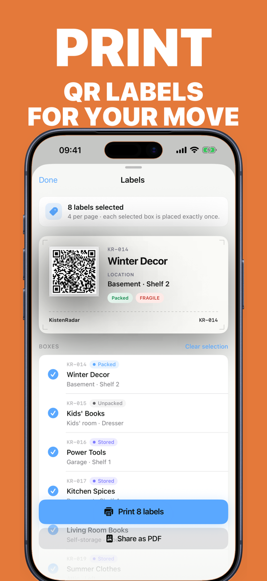 KistenRadar creates printable QR labels