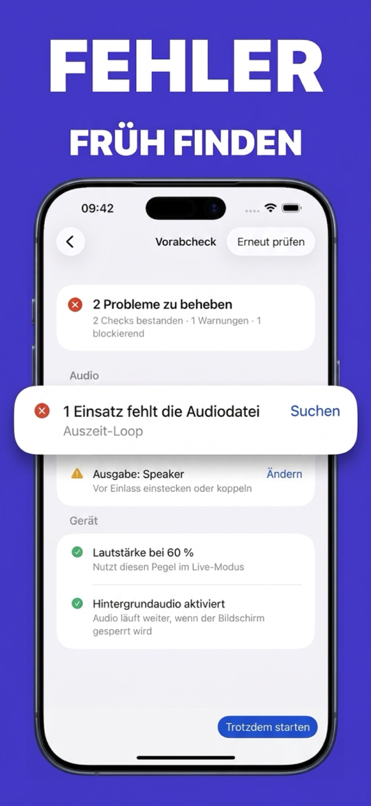ShowCue Preflight-Prüfung vor dem Event