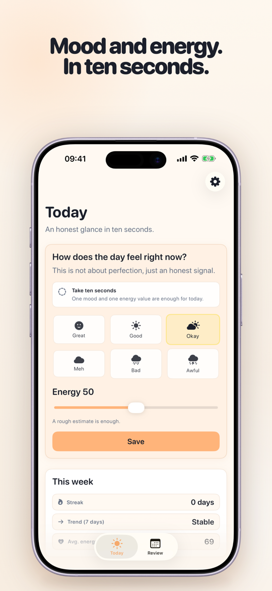 TapDiary daily check-in screen